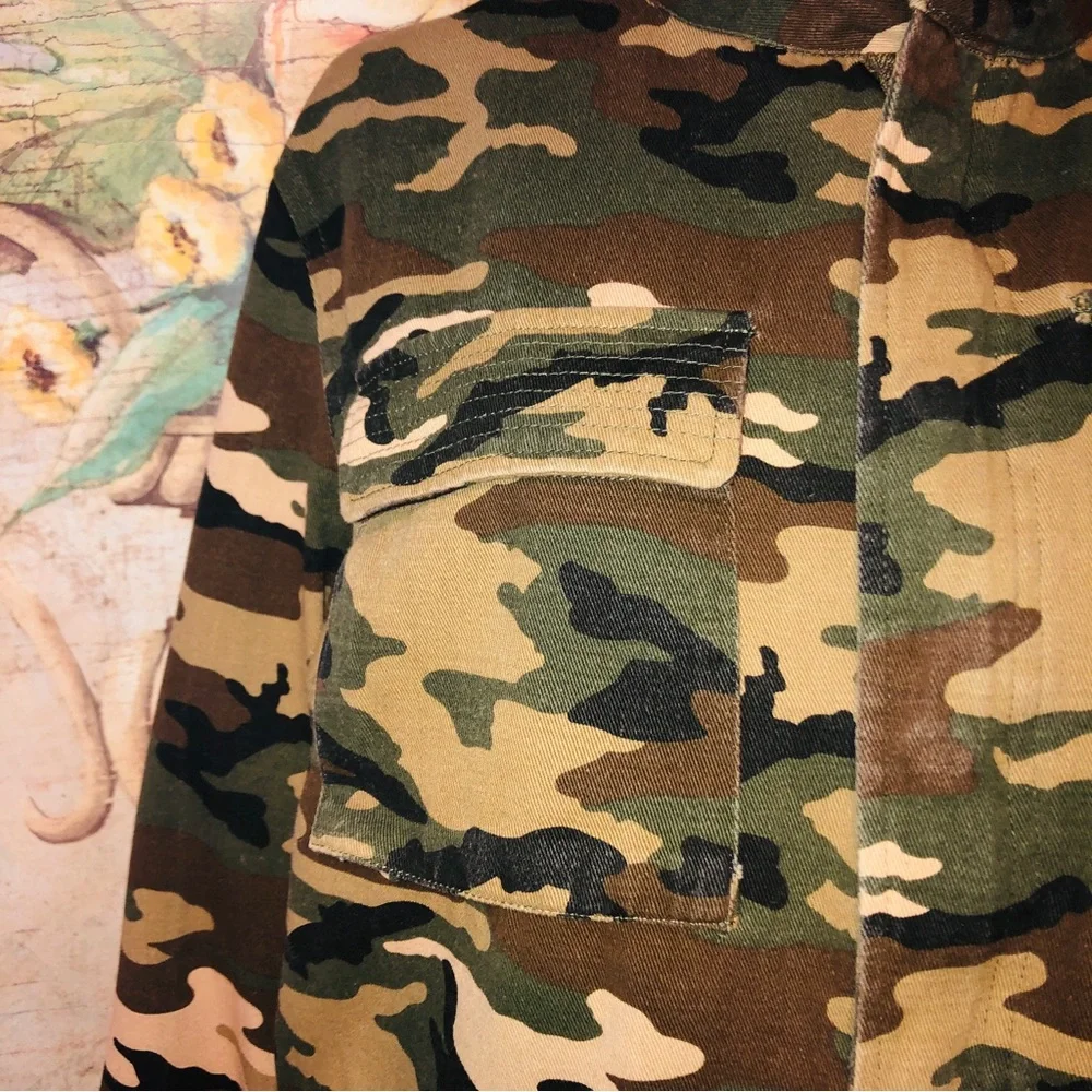 Sz M Asmax Haoduoyi Brown & Green Boho Camo Jacket - Picture 10 of 16